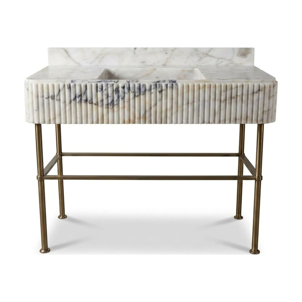 Calacatta Gold Fluted Marble Sink with Brushed Steel Stand — view 1