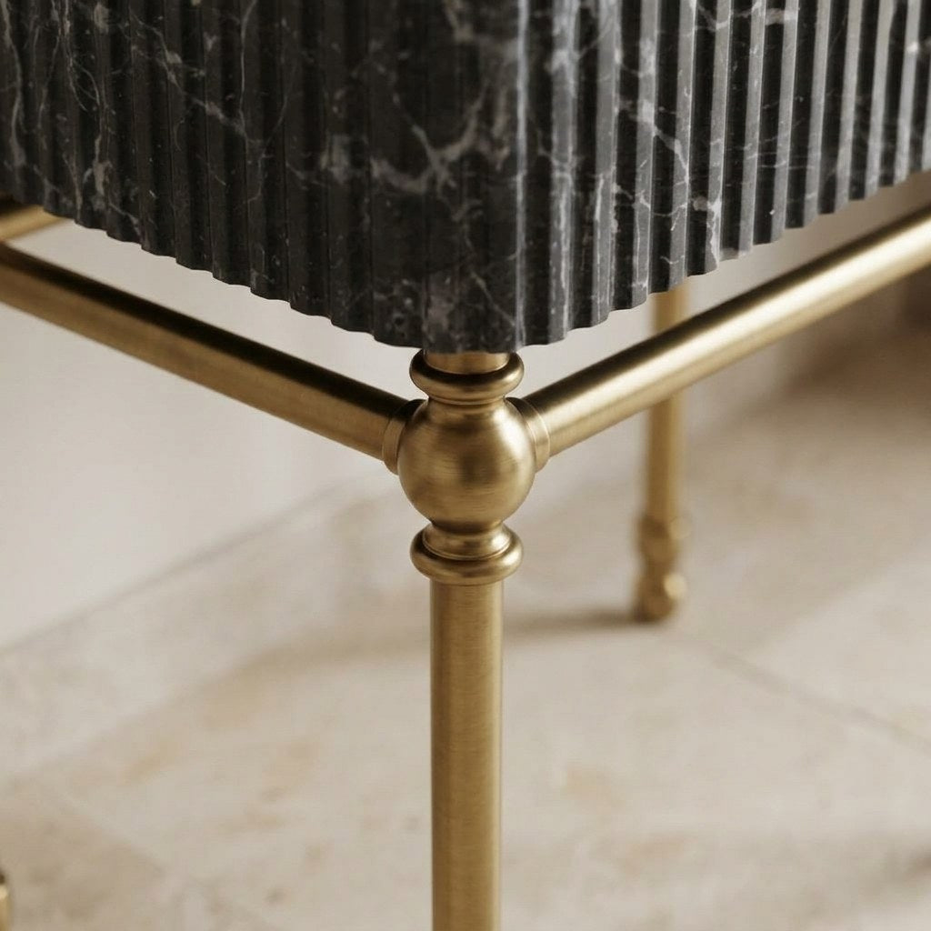 Pietra Notte Fluted Marble Sink with Brass Stand — detail — view 4