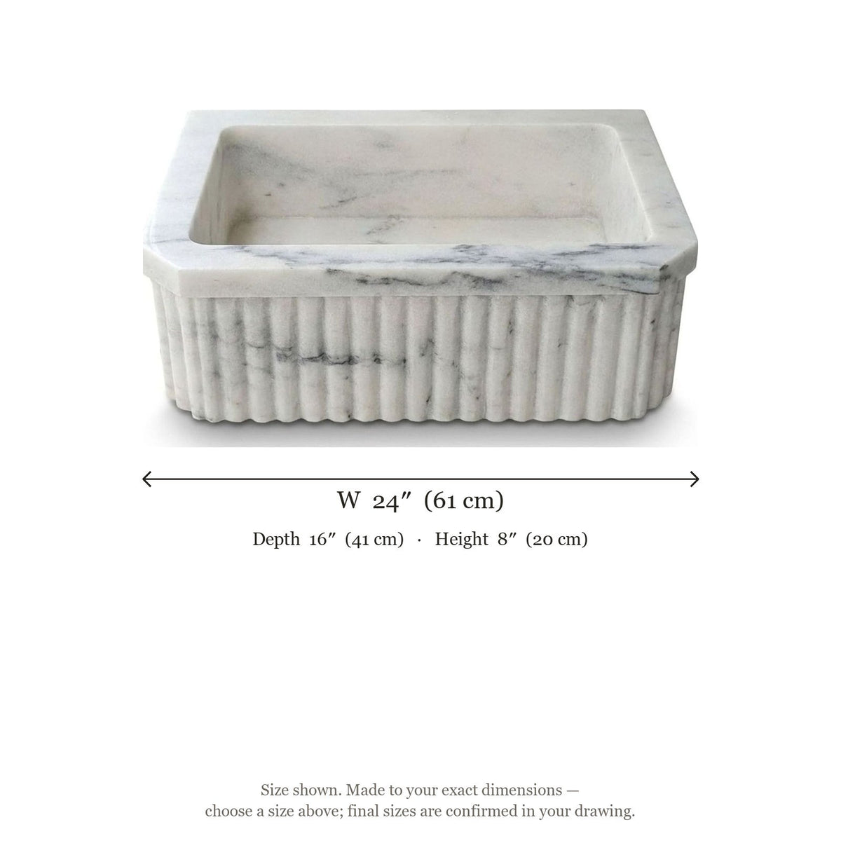 Carrara Fluted Marble Sink — dimensions — view 5