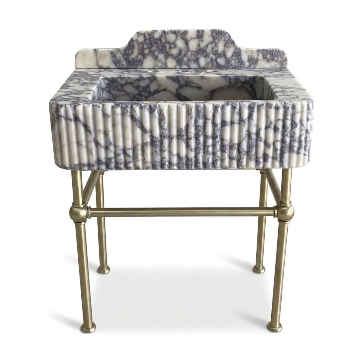 Calacatta Viola Fluted Marble Sink with Champagne Gold Stand — view 1