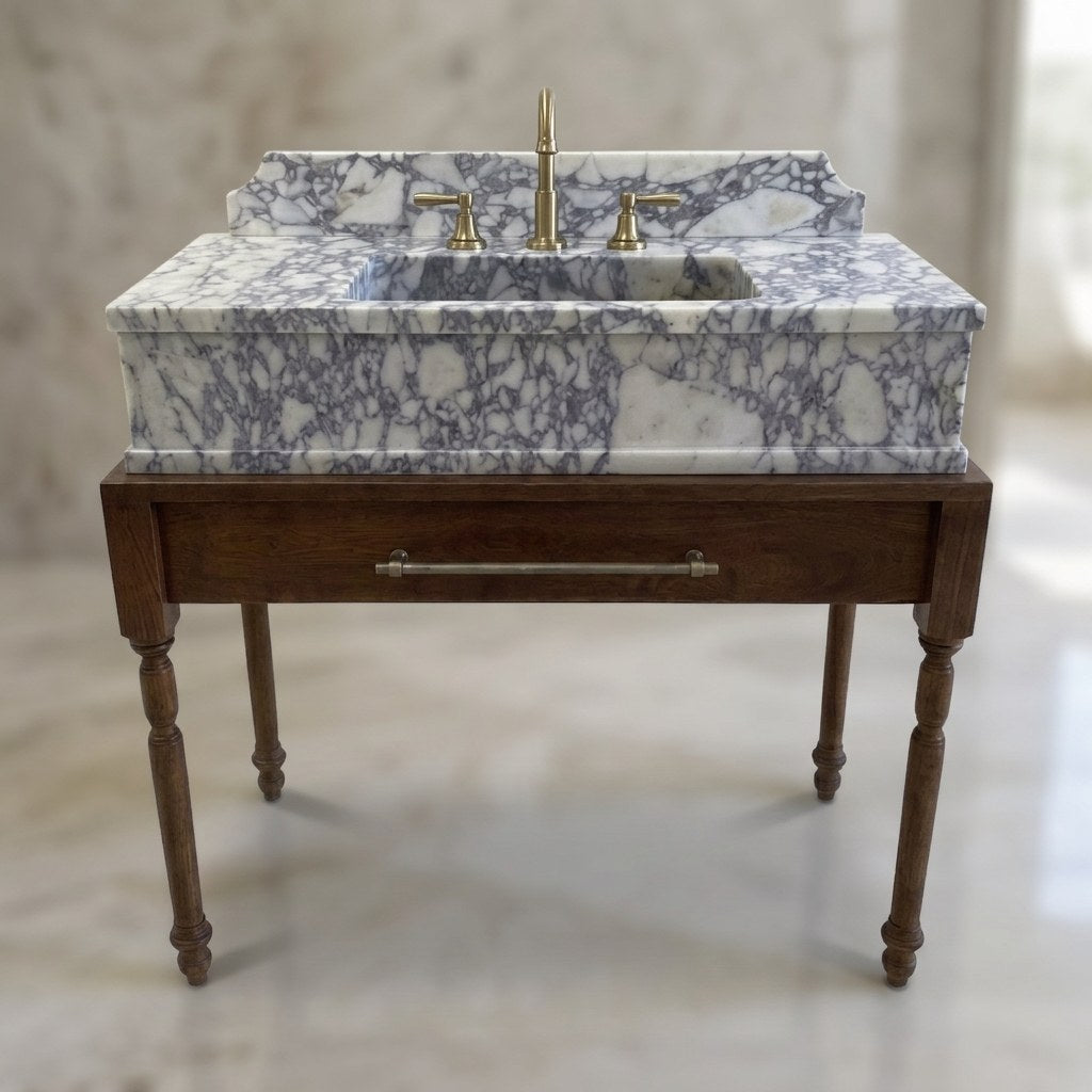 Calacatta Viola Marble Vanity with Backsplash — detail — view 3