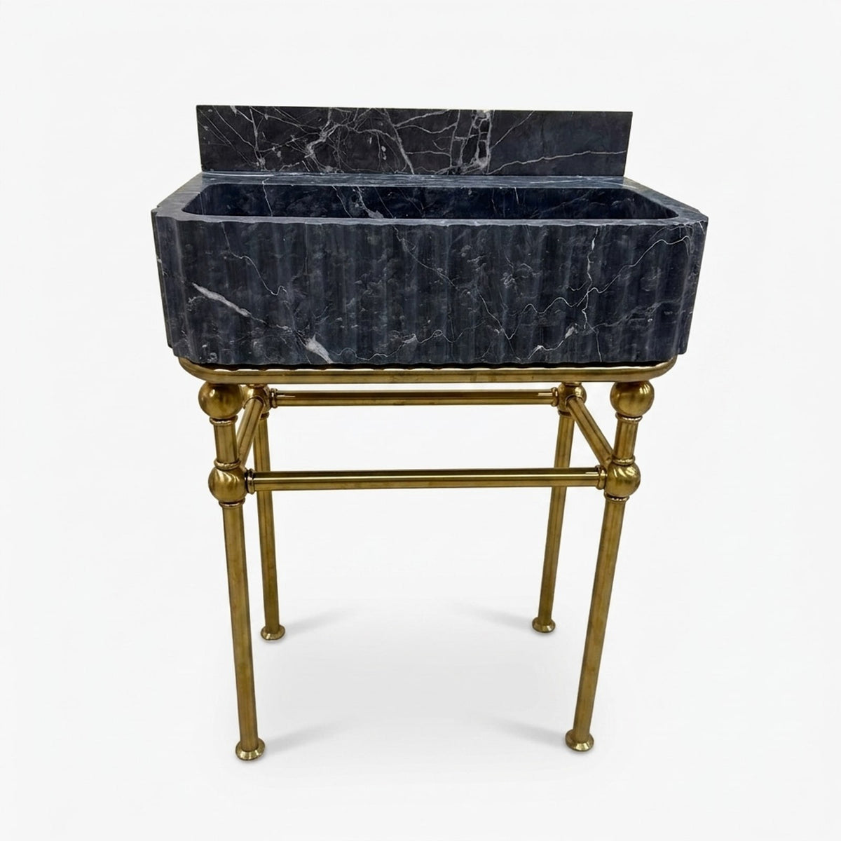 Pietra Notte Fluted Marble Sink with Brass Stand — view 1
