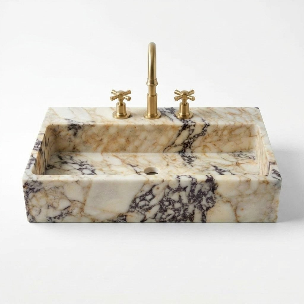 Calacatta Viola Polished Rectangular Marble Sink — marble detail — view 3