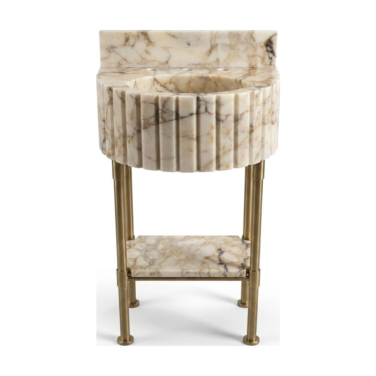 Calacatta Viola Fluted Marble Sink with Brass Stand and Backsplash — view 1