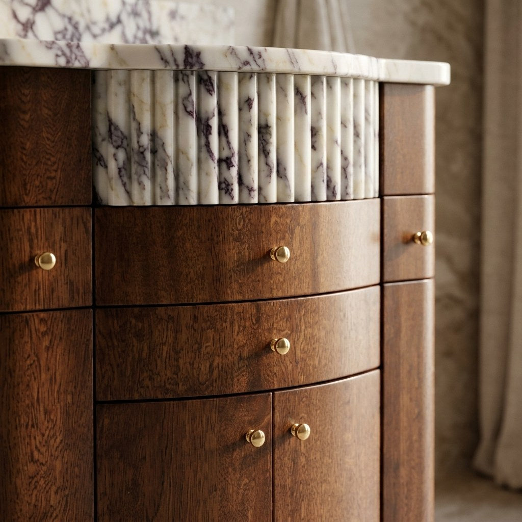 Calacatta Viola Fluted Marble Vanity with Backsplash — detail — view 3