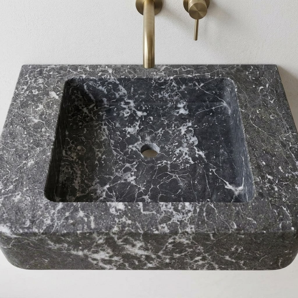 Pietra Notte Honed Rectangular Marble Vessel Sink — detail — view 4
