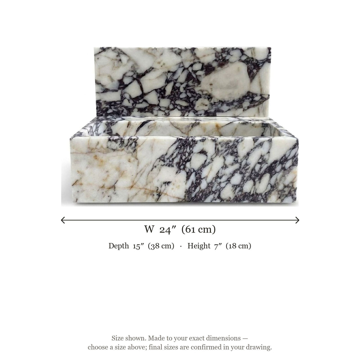 Calacatta Viola Marble Sink with Integrated Backsplash — dimensions — view 4