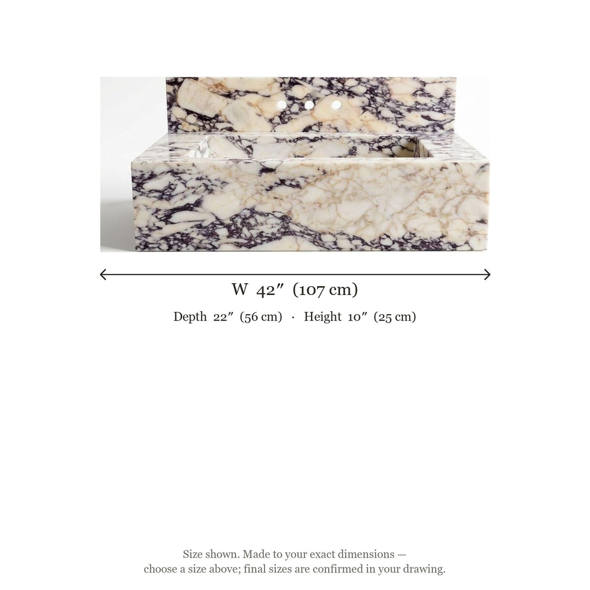 Calacatta Viola Marble Sink with Integrated Backsplash — dimensions — view 5