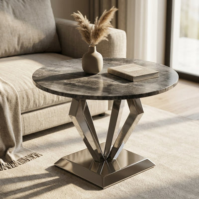 Carrara Marble Round Table with Brushed Steel Base — premium