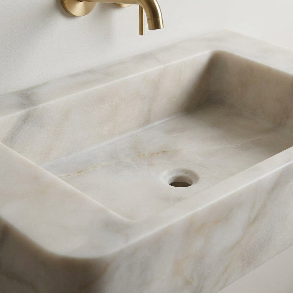 Carrara Marble Honed Rectangular Vessel Sink — detail — view 4