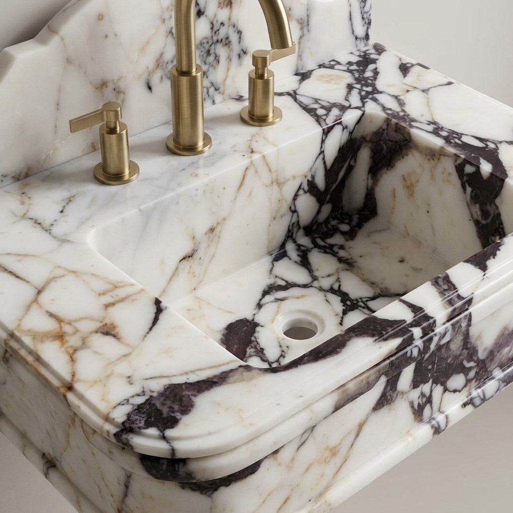 Calacatta Viola Marble Sink with Backsplash — detail — view 4