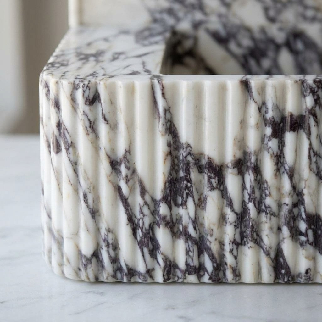 Calacatta Viola Fluted Marble Sink with Backsplash — marble detail — view 3