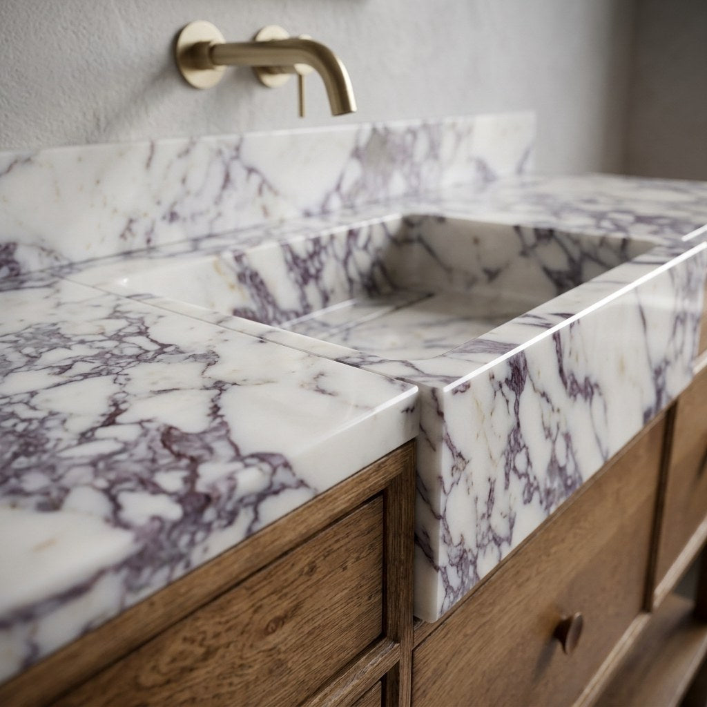 Calacatta Viola Honed Marble Vanity — marble detail — view 3