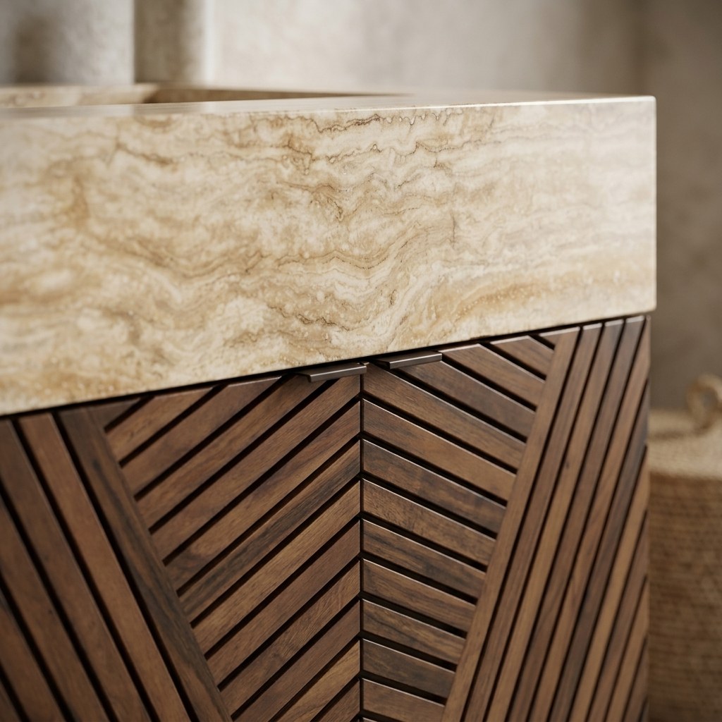Polished Travertine Vanity Sink — detail — view 4
