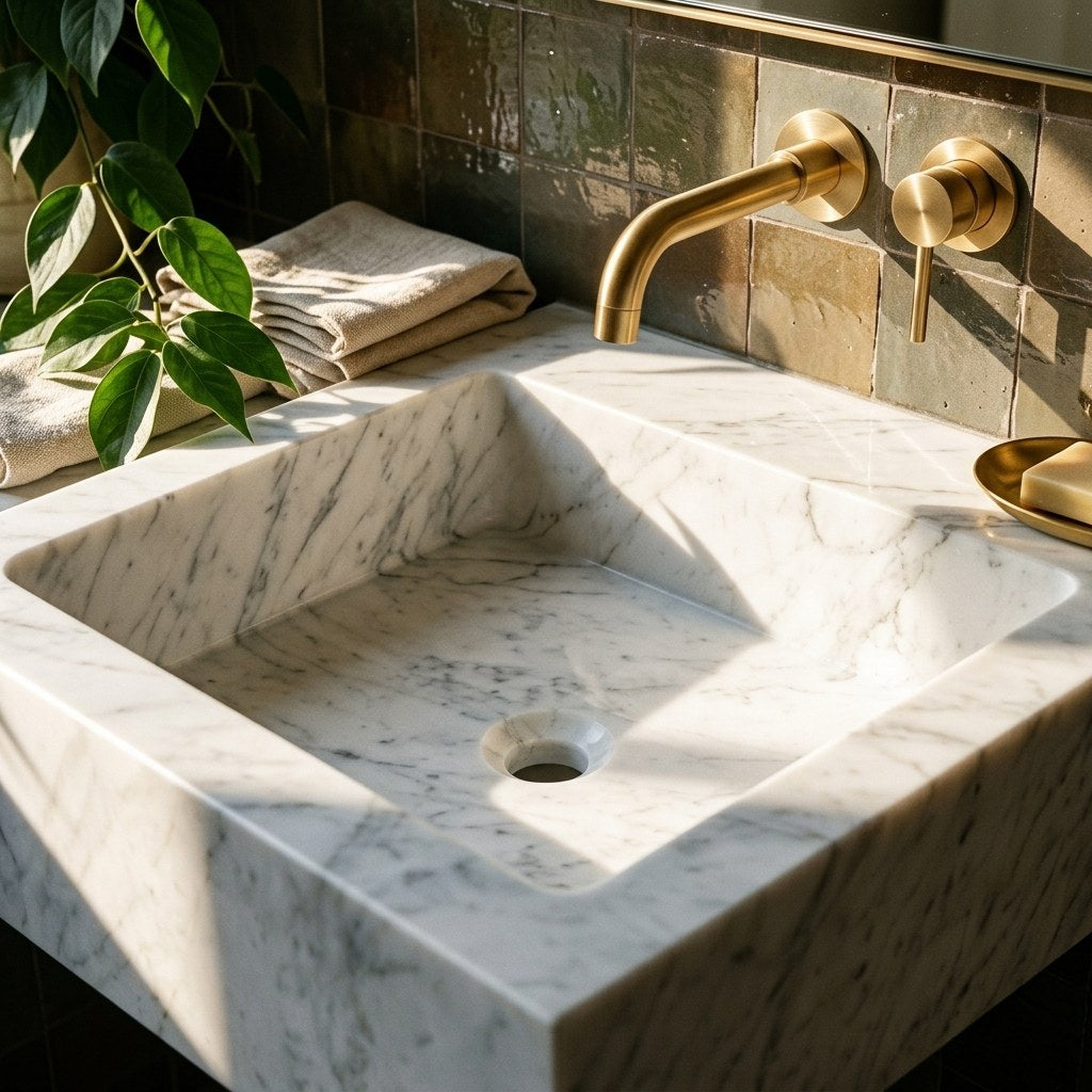Carrara Marble Honed Rectangular Vessel Sink — premium — view 2