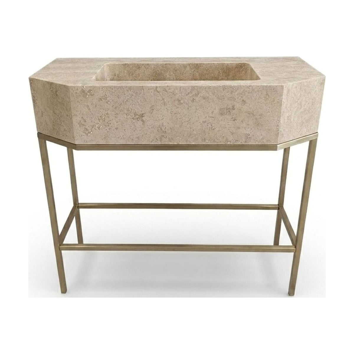 Polished Travertine Geometric Sink with Champagne Gold Base — view 1