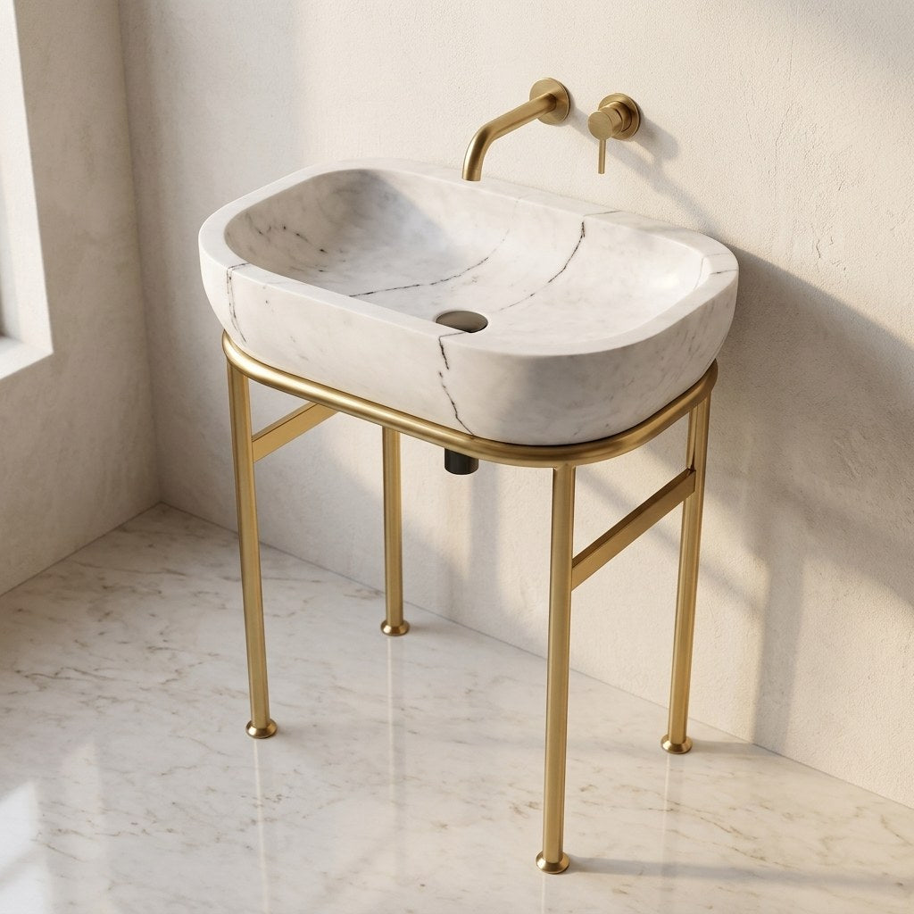 Lilac Marble Sink with Brass Stand — detail — view 2