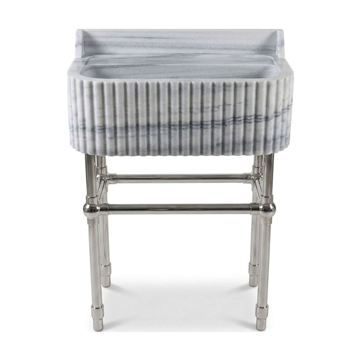 Carrara Fluted Marble Sink with Brushed Steel Stand — view 1