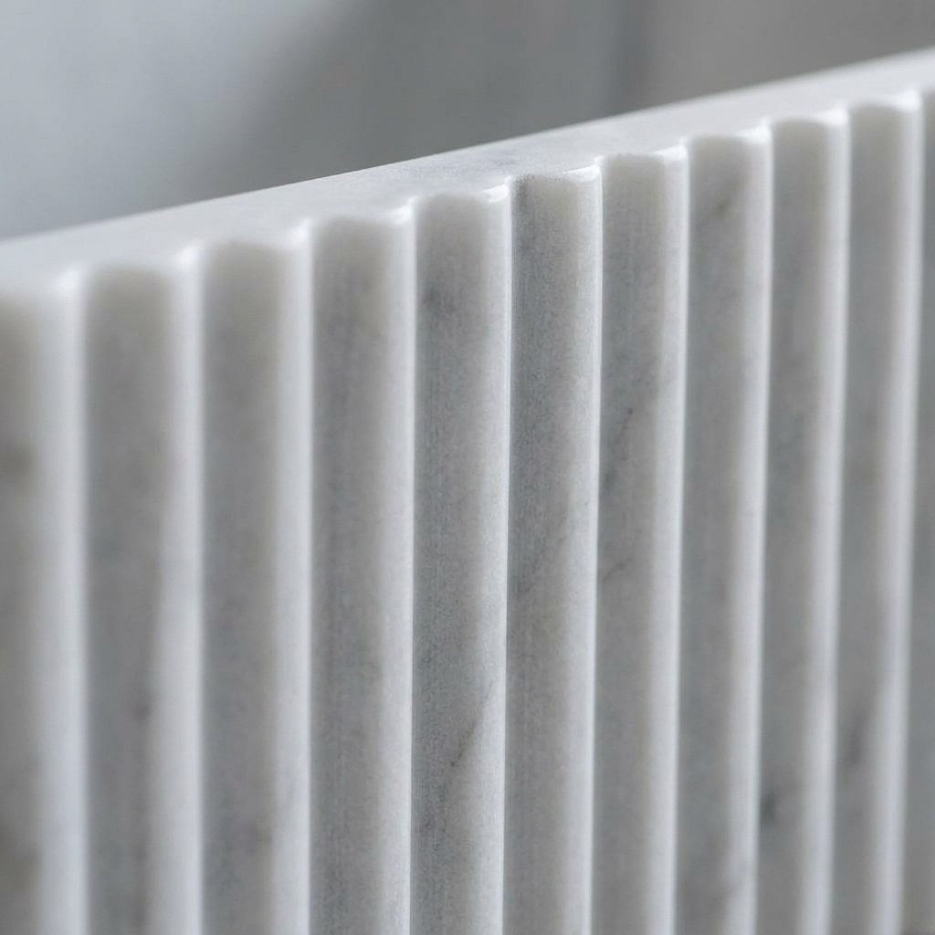 Carrara Fluted Marble Sink with Brass Stand — marble detail — view 3