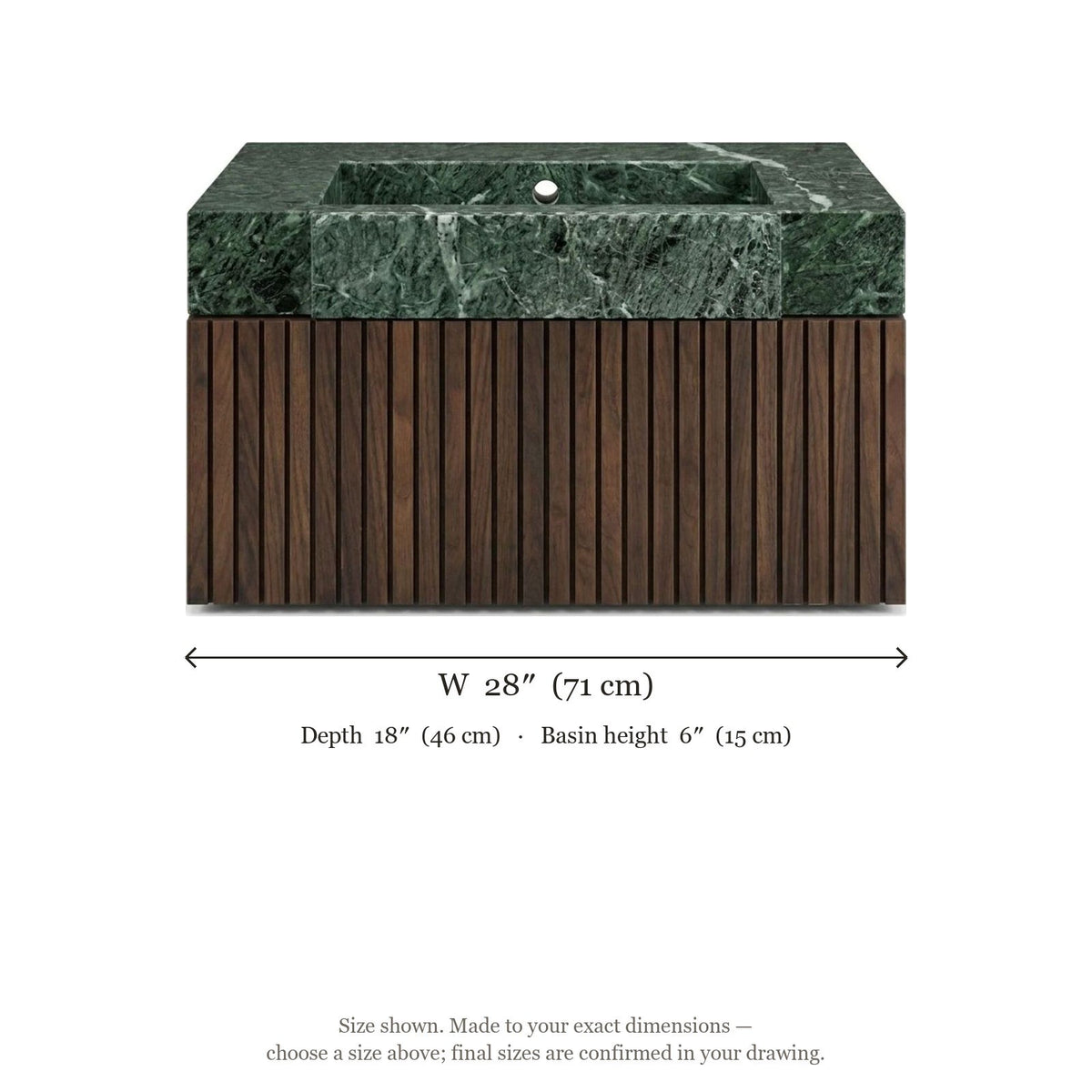 Verde Fluted Marble Vanity with Wood Cabinet — dimensions — view 4