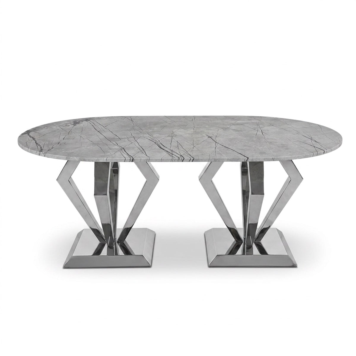 Lilac Marble Oval Table with Brushed Steel Base