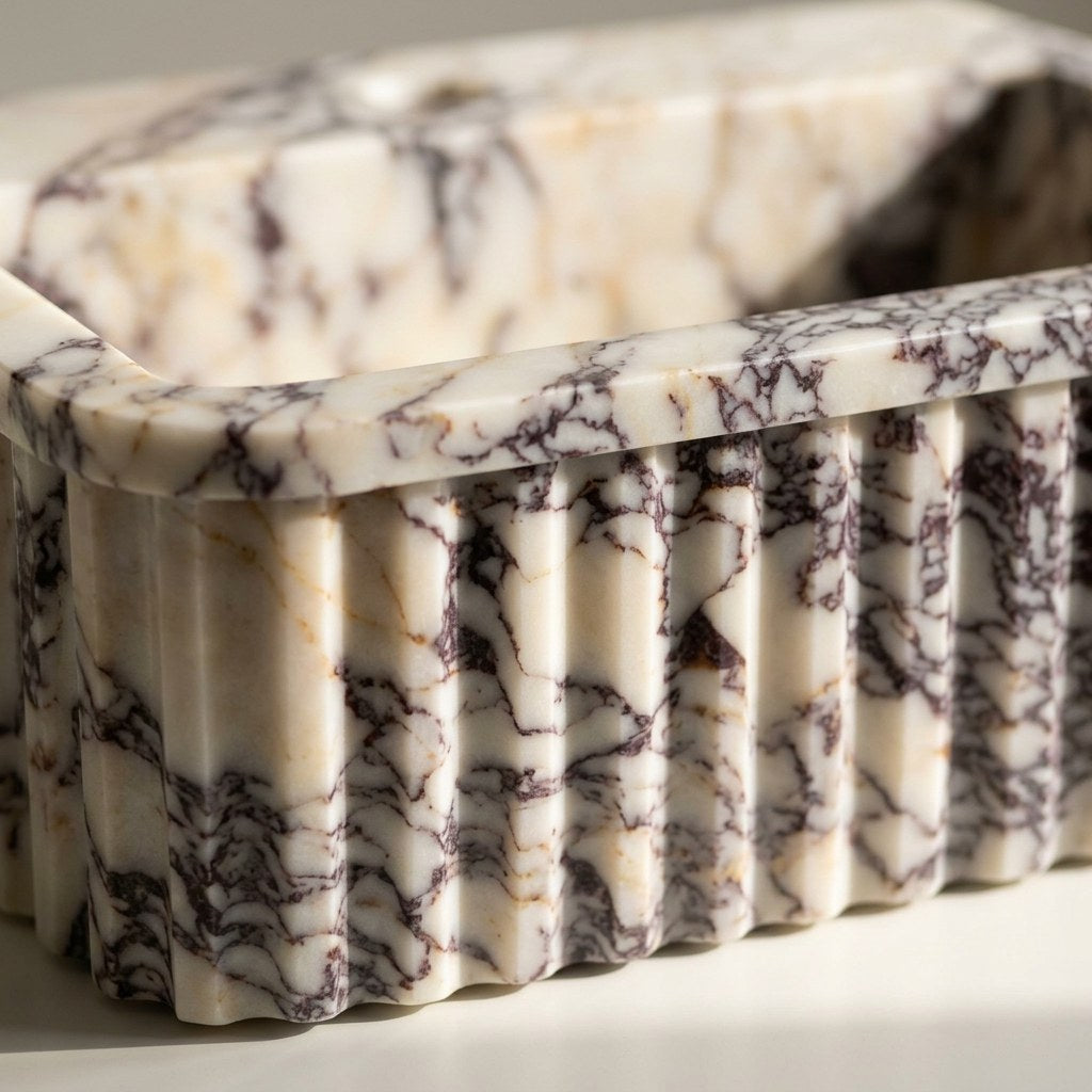 Calacatta Viola Fluted Polished Marble Sink — marble detail — view 3