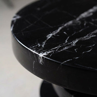 Nero Marquina Polished Tiered Marble Side Table — marble detail