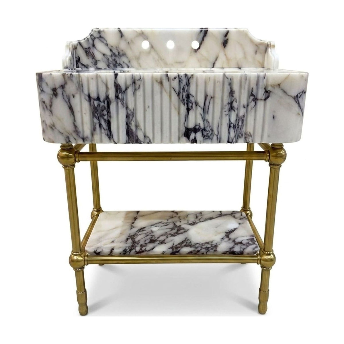 Calacatta Viola Fluted Marble Sink with Brass Stand — view 1