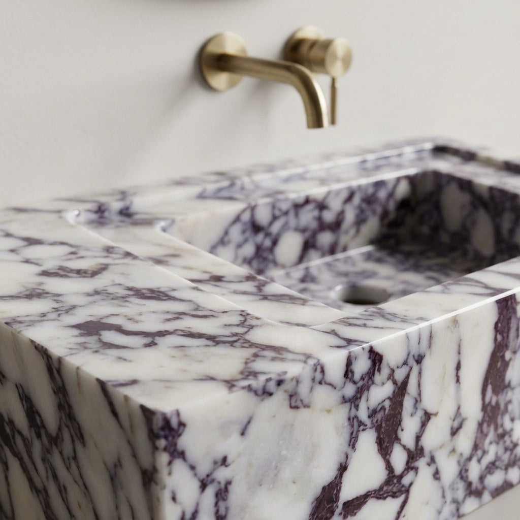 Calacatta Viola Rectangular Honed Marble Vessel Sink — marble detail — view 3