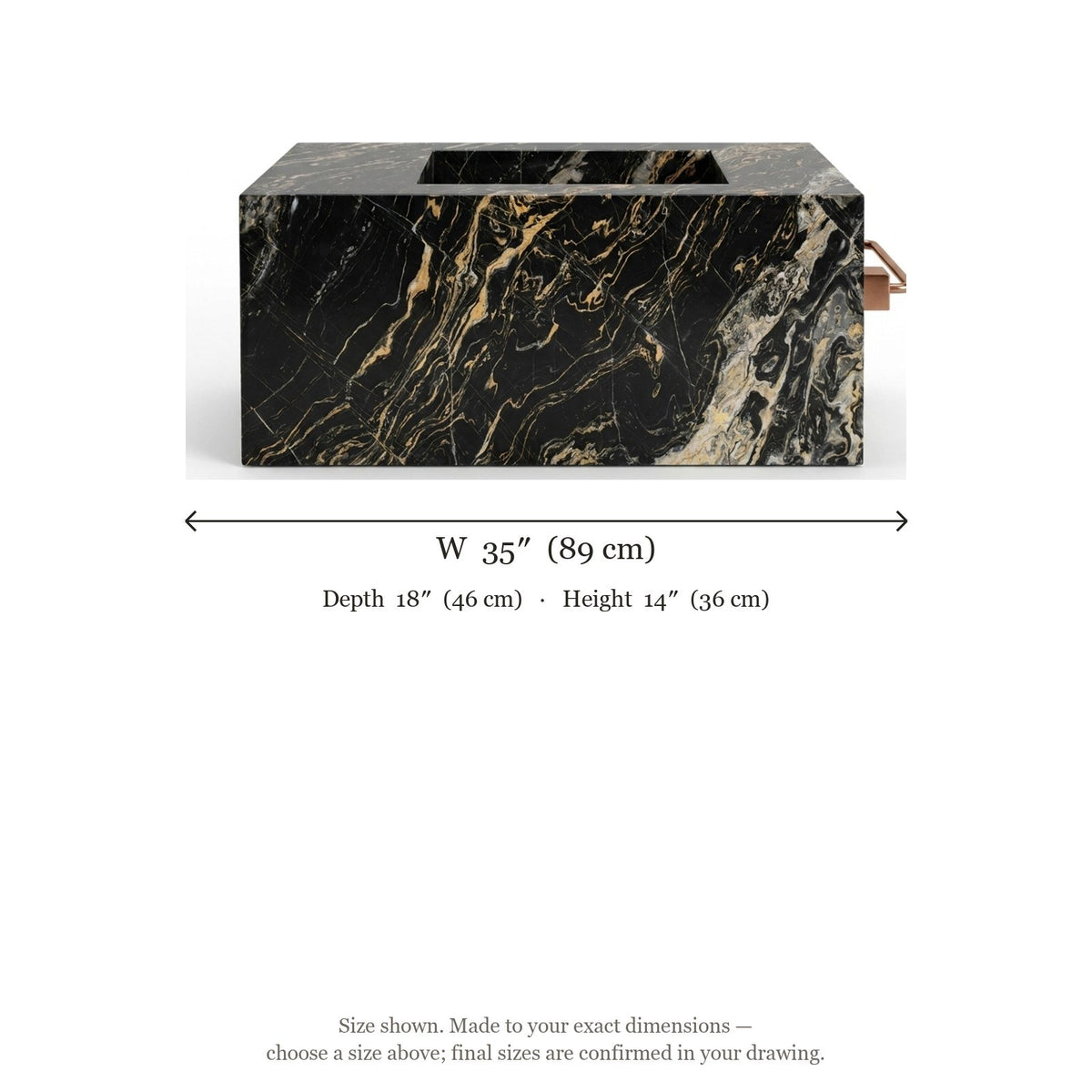 Picasso Marble Polished Rectangular Vessel Sink — dimensions — view 2
