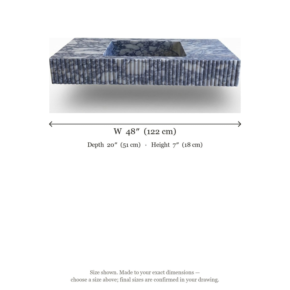 Calacatta Viola Fluted Honed Marble Sink — dimensions — view 5
