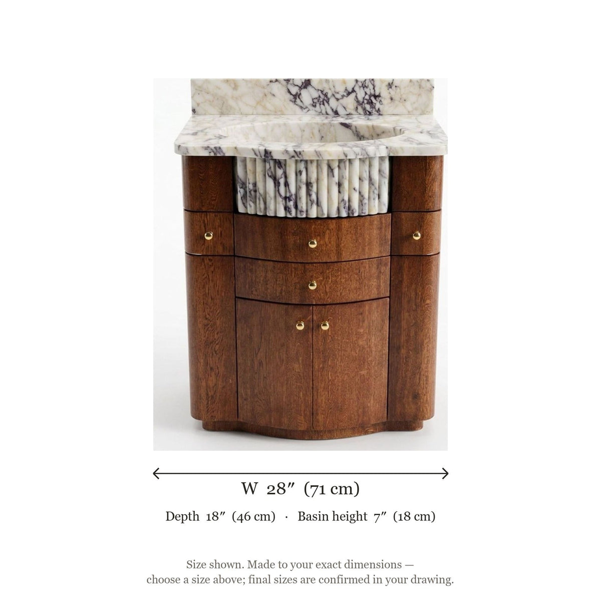 Calacatta Viola Fluted Marble Vanity with Backsplash — dimensions — view 4