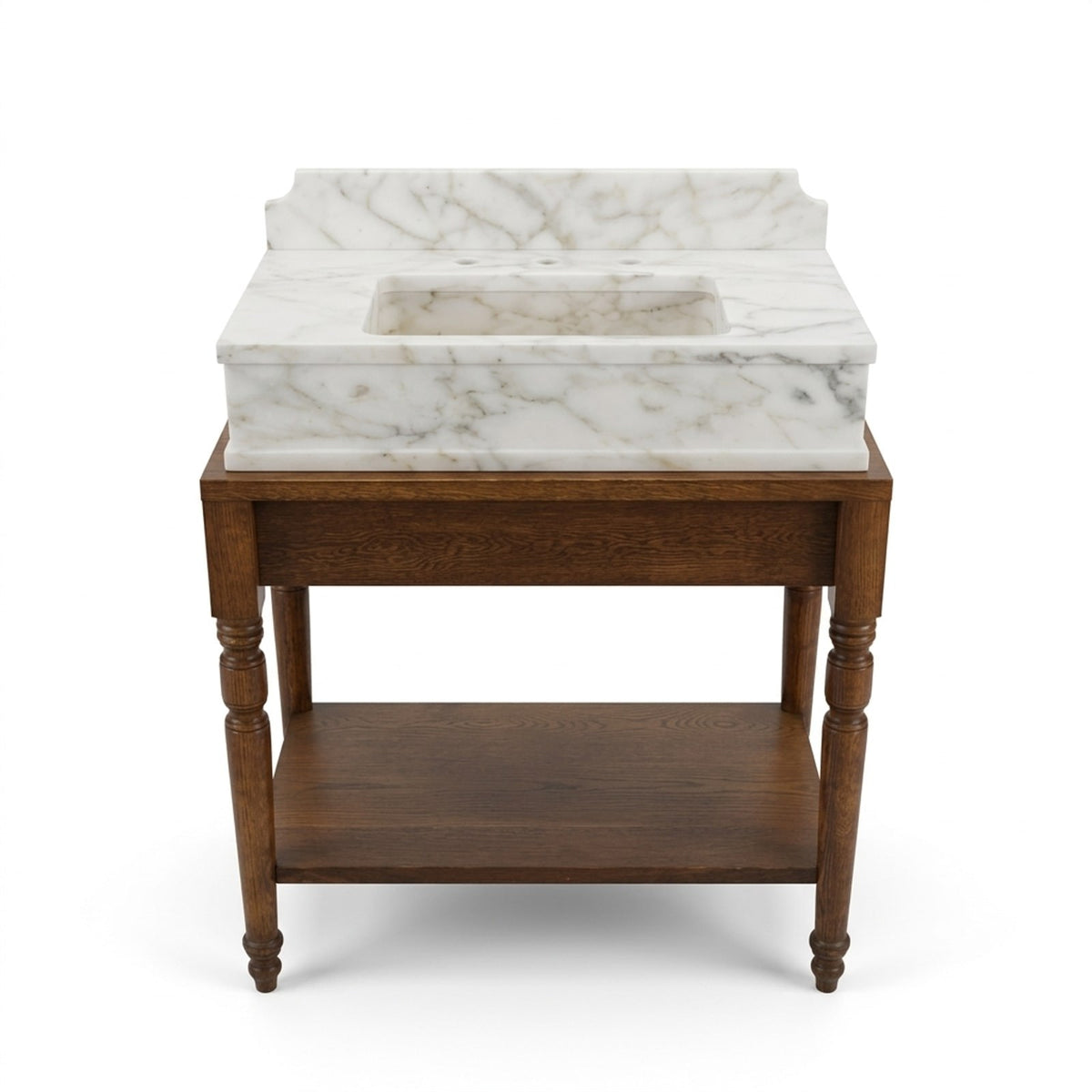 Calacatta Gold Marble Vanity with Backsplash and Wood Shelf — view 1