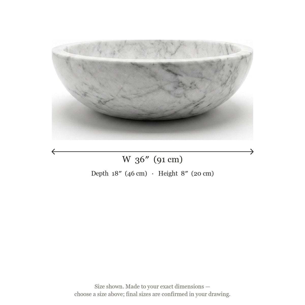 Calacatta Viola Honed Marble Sink — dimensions — view 2