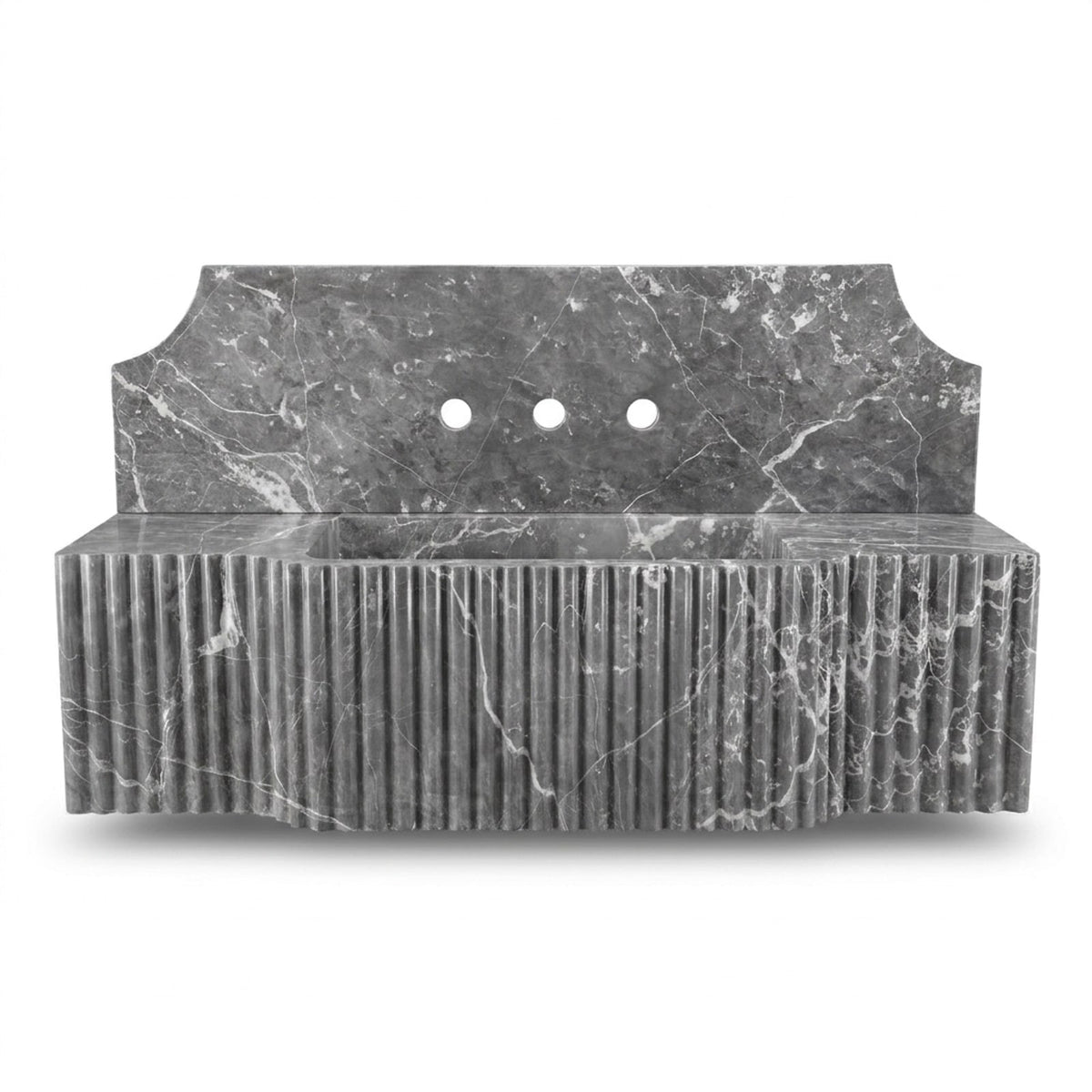 Pietra Notte Fluted Marble Sink with Backsplash — view 1