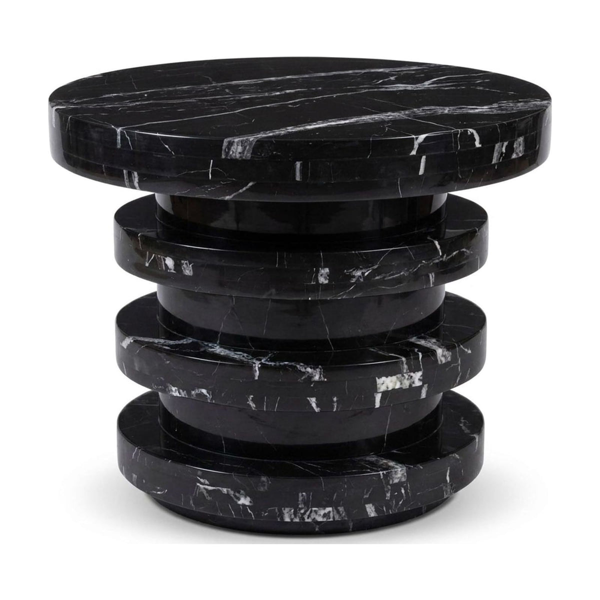 Nero Marquina Polished Tiered Marble Side Table