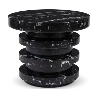 Nero Marquina Polished Tiered Marble Side Table