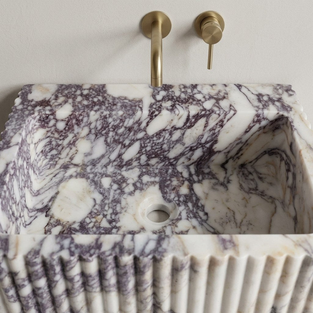 Calacatta Viola Polished Rectangular Marble Vessel Sink — detail — view 4