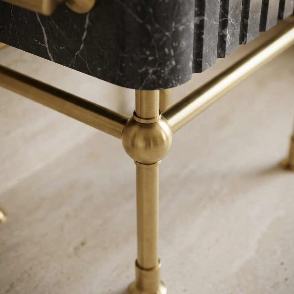 Pietra Notte Fluted Marble Sink with Brass Stand — detail — view 4