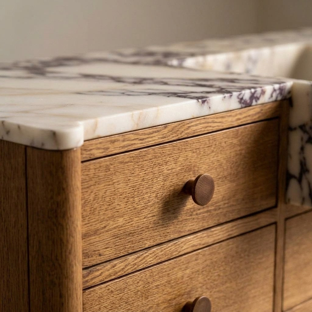 Calacatta Viola Polished Marble Vanity with Integrated Sink — detail — view 4