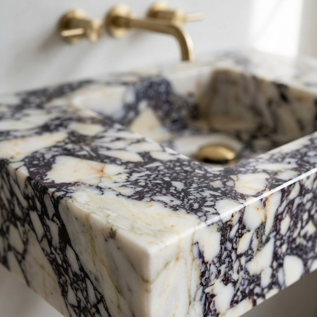 Calacatta Viola Polished Rectangular Marble Sink — marble detail — view 3
