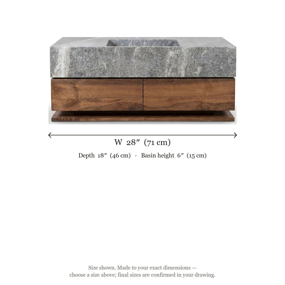 Grey Marble Vanity Sink with Honed Finish — dimensions — view 5