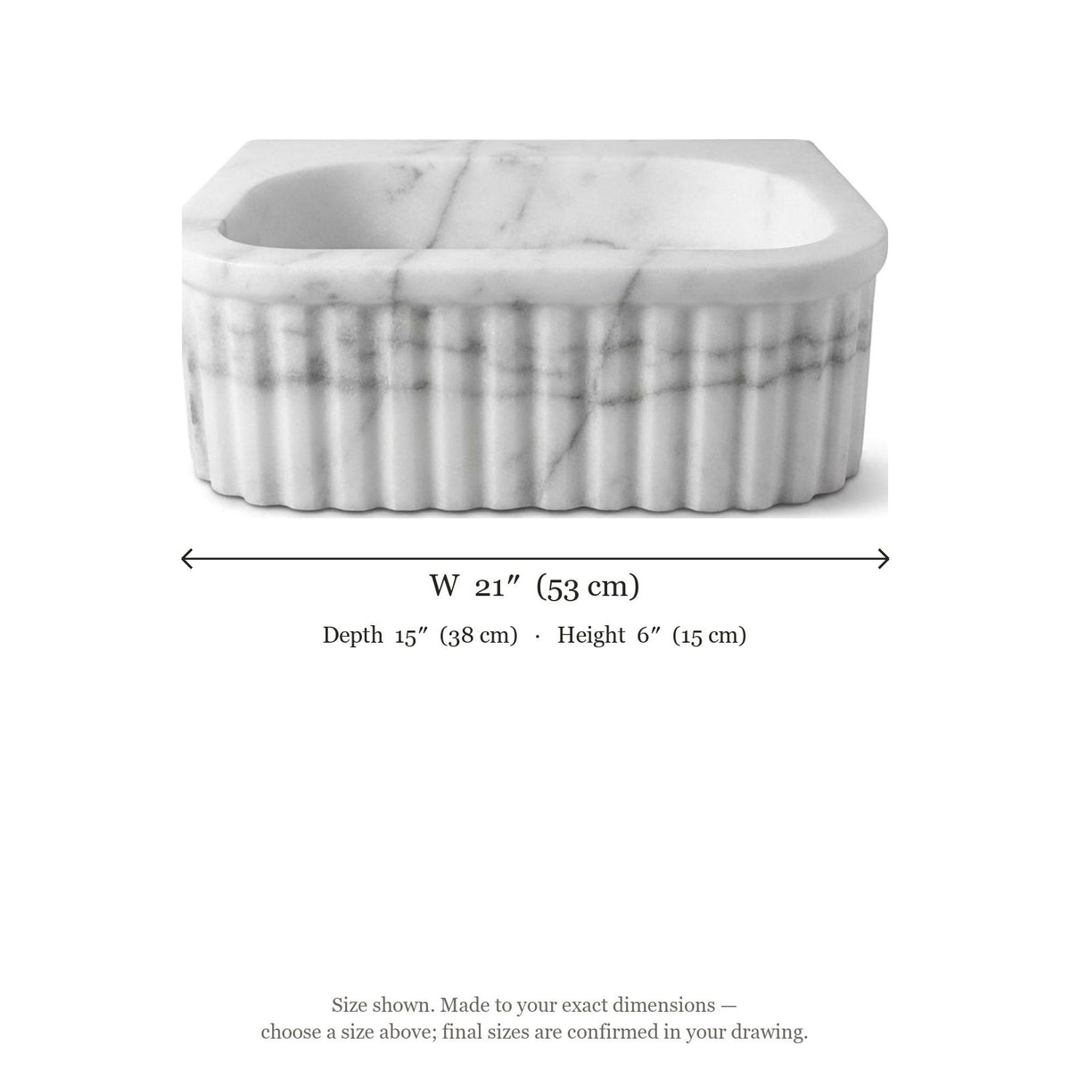 Carrara Fluted Polished Marble Vessel Sink — dimensions — view 5