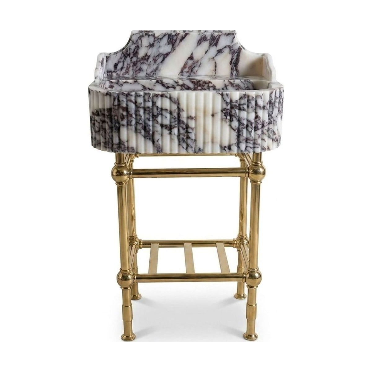 Calacatta Viola Fluted Marble Sink with Brass Stand and Backsplash — view 1
