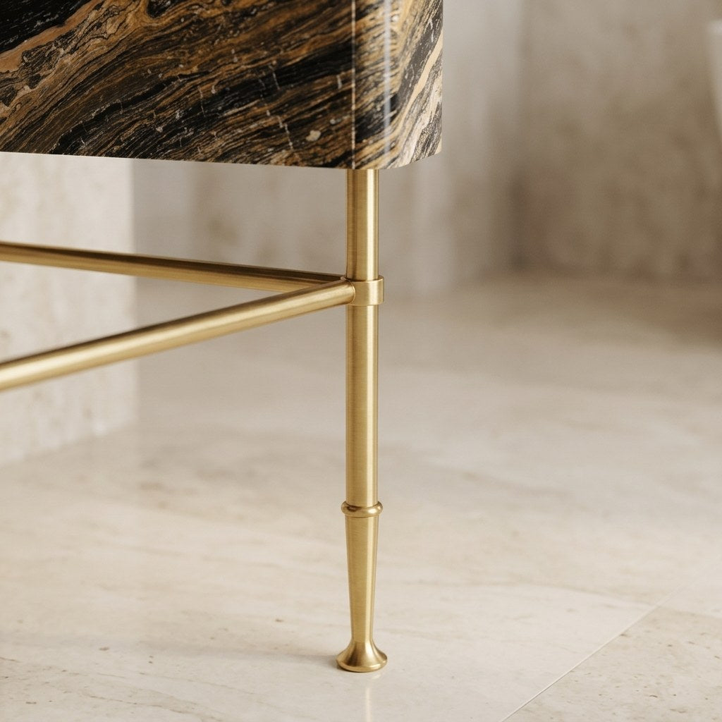 Picasso Marble Sink with Brass Stand and Backsplash — detail — view 4