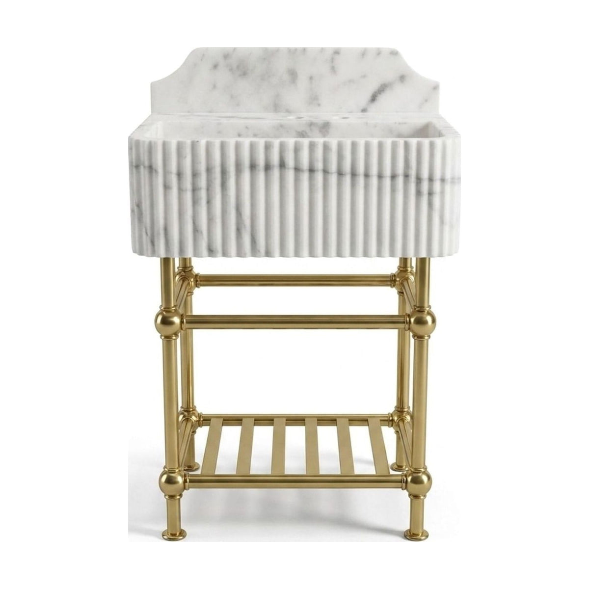 Carrara Fluted Marble Sink with Brass Stand — view 1