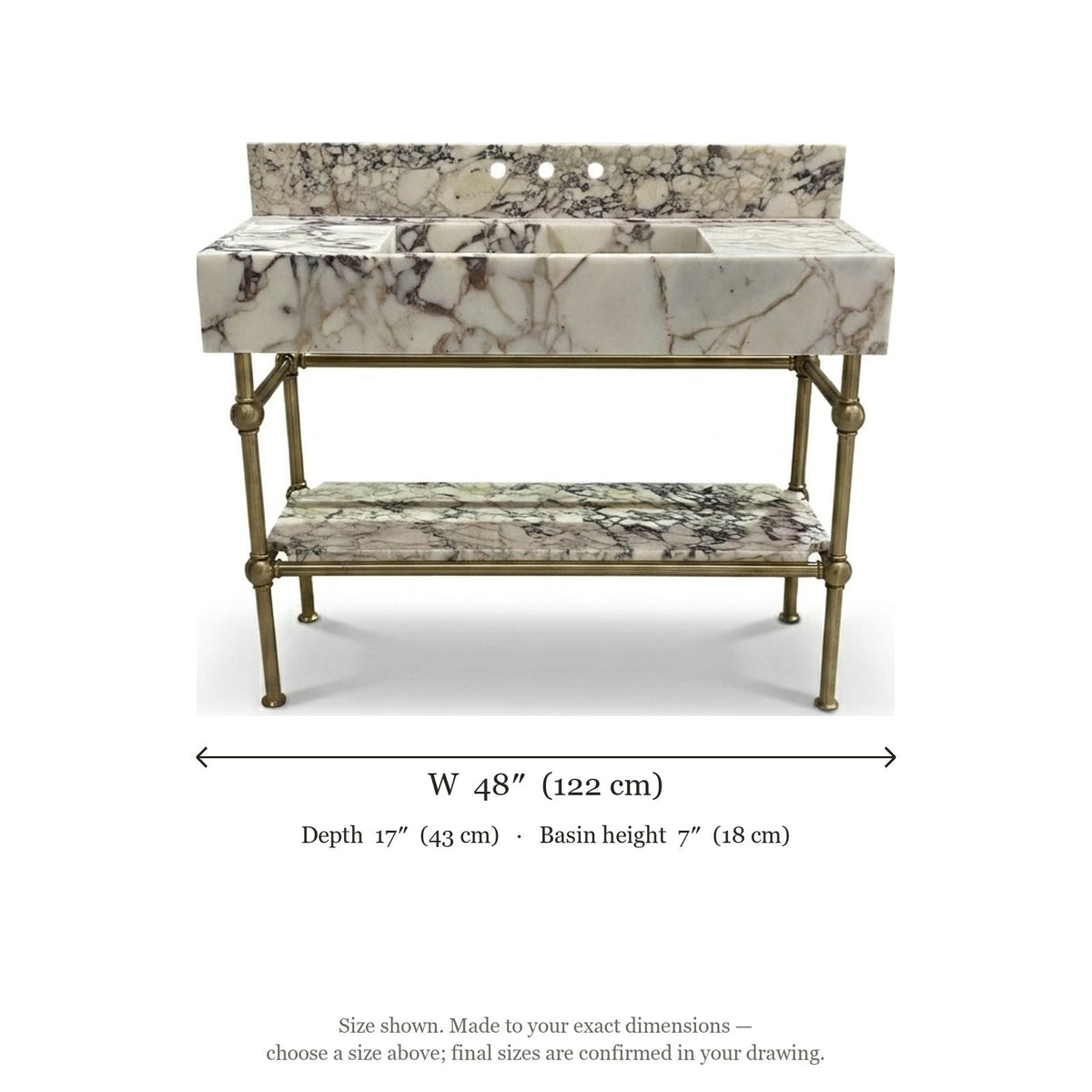 Calacatta Viola Marble Sink with Brass Stand and Backsplash — dimensions — view 4