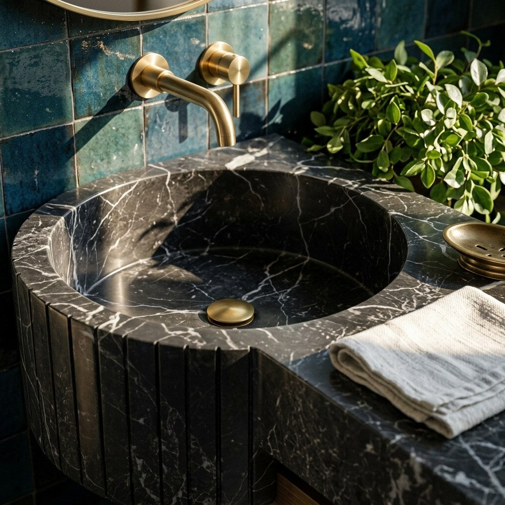 Pietra Notte Fluted Polished Marble Sink — premium — view 2