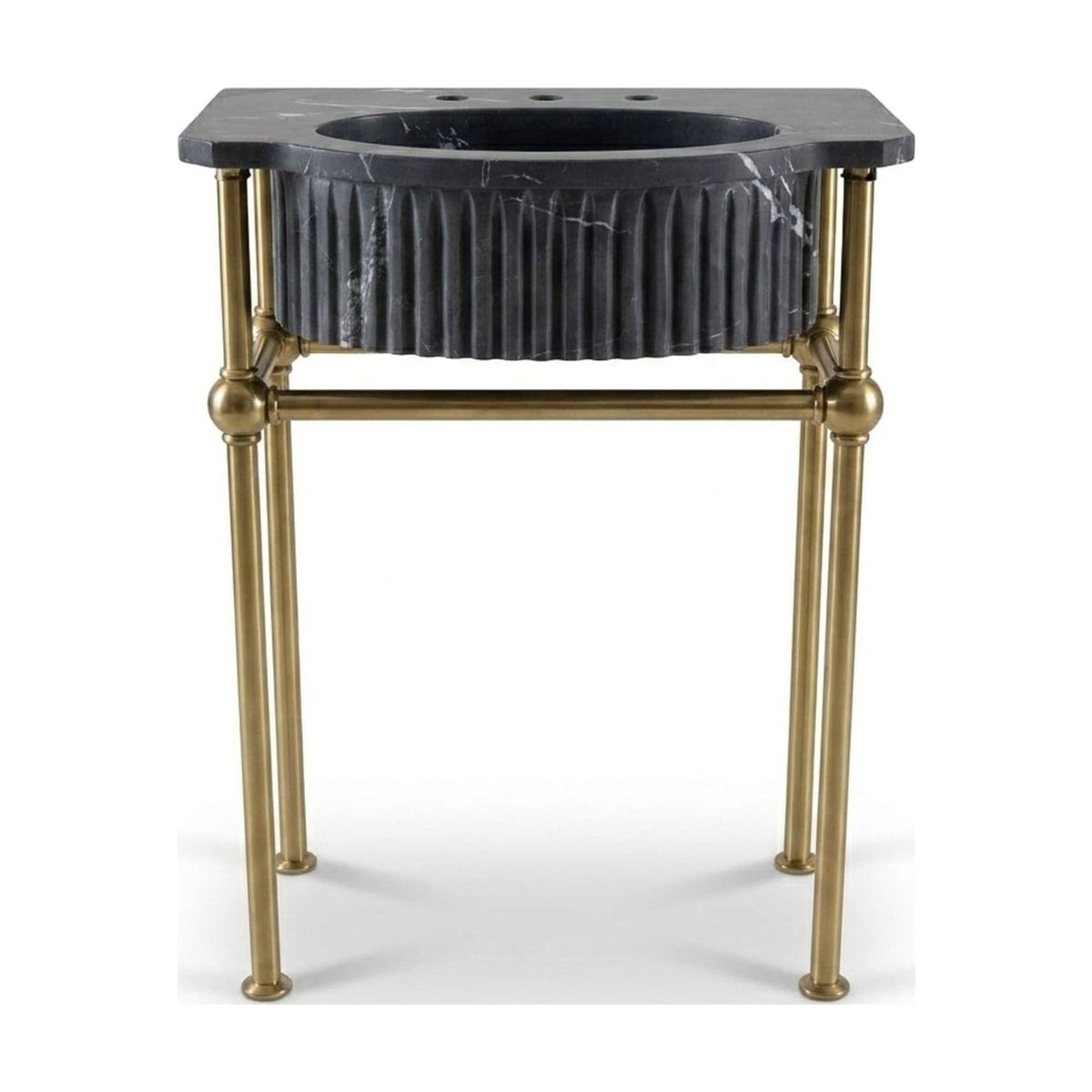 Nero Marquina Fluted Marble Sink with Brass Stand — view 1