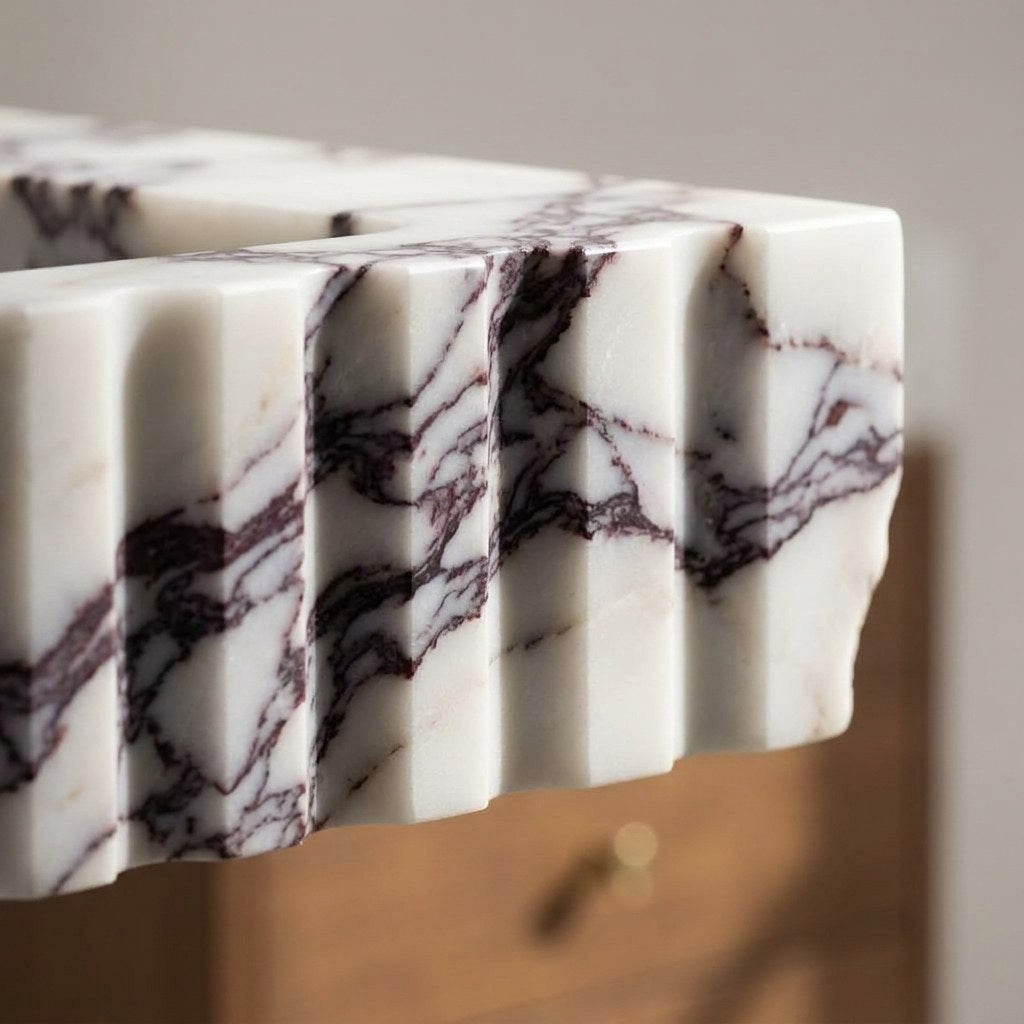 Calacatta Viola Fluted Polished Marble Vanity Top — marble detail — view 3